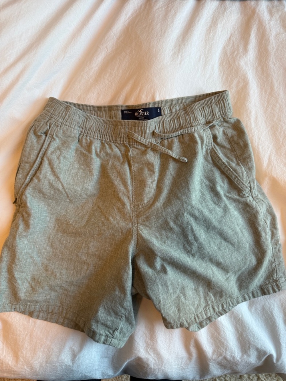 Hollister Olive Green Linen-Blend Men’s Jogger Shorts small